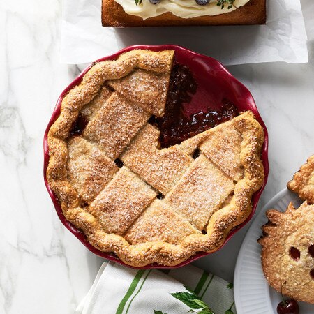 Emile Henry French Ceramic Artisan Cherry Embossed Ruffled Pie