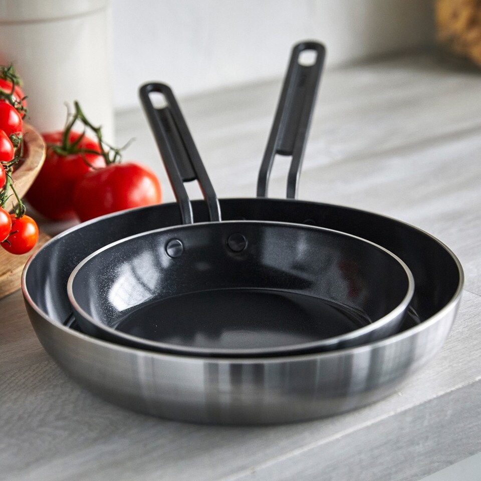 GreenPan™ Stanley Tucci™ Stainless Steel Ceramic Non-Stick Frying Pan Set of 2