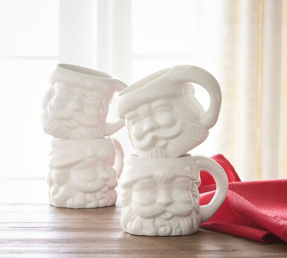 Pottery Barn Santa Mug, White Glaze