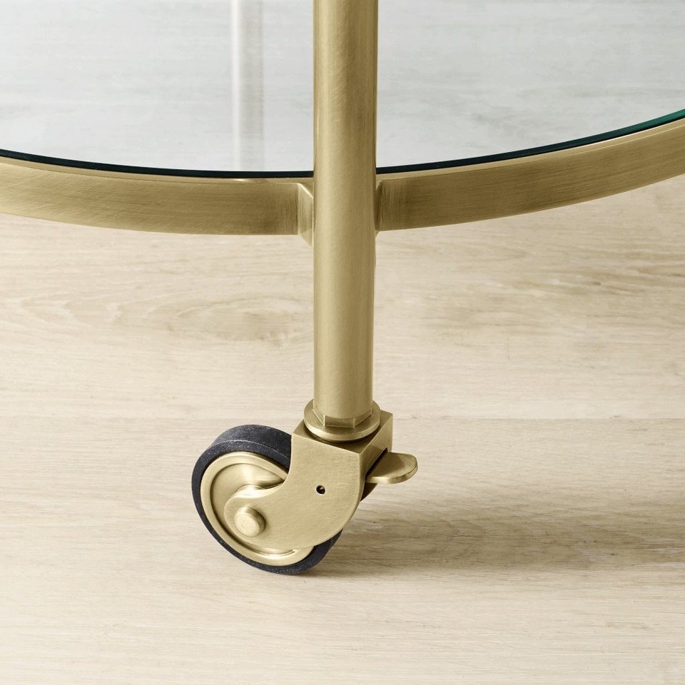 Truman Round Bar Cart, Antique Brass, Saddle Leather