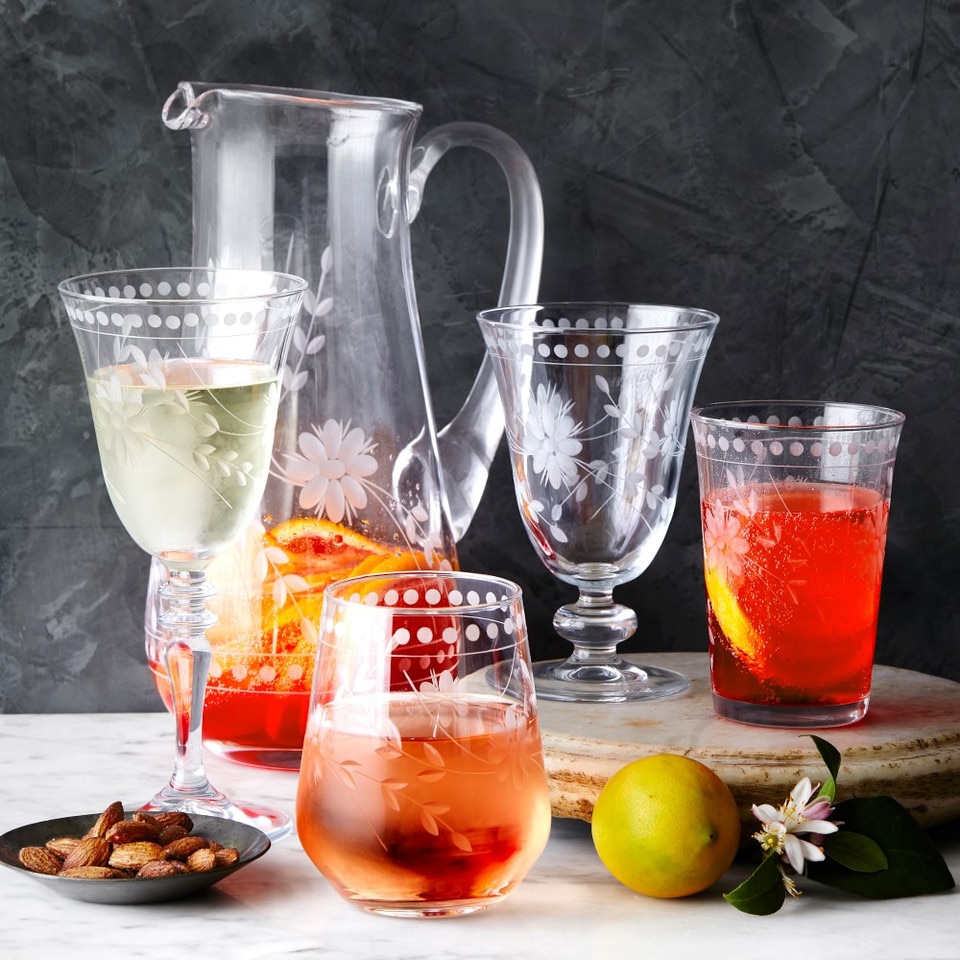 Vintage Etched Stemless Wine Glass
