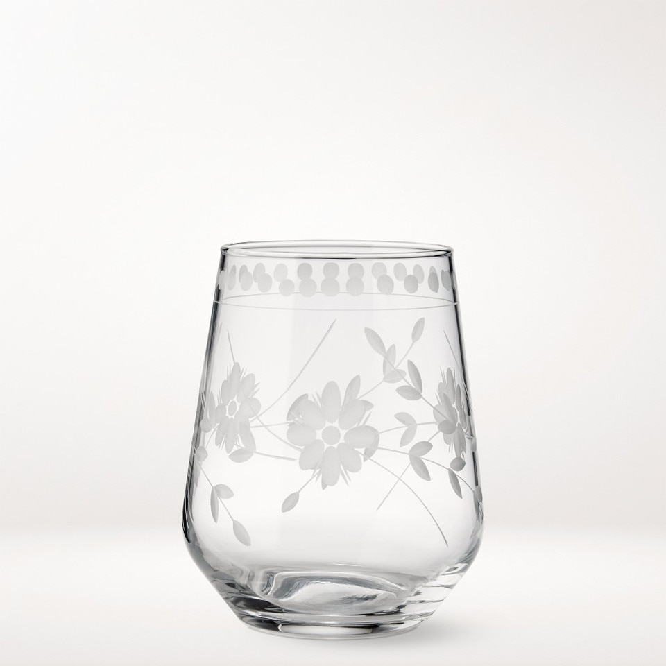 Vintage Etched Stemless Wine Glass