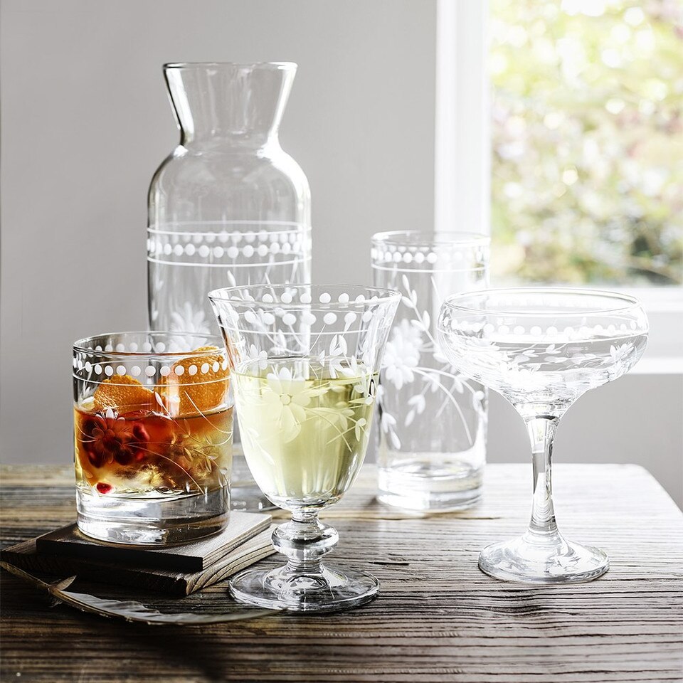 Vintage Etched Water Glass