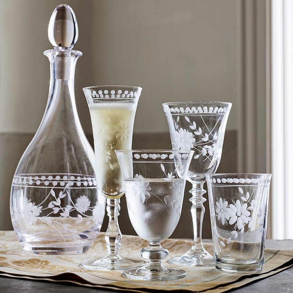 Vintage Etched Water Glass