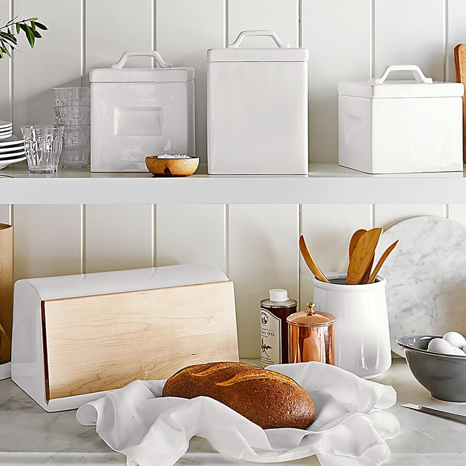Williams Sonoma Ceramic & Wood Bread Box