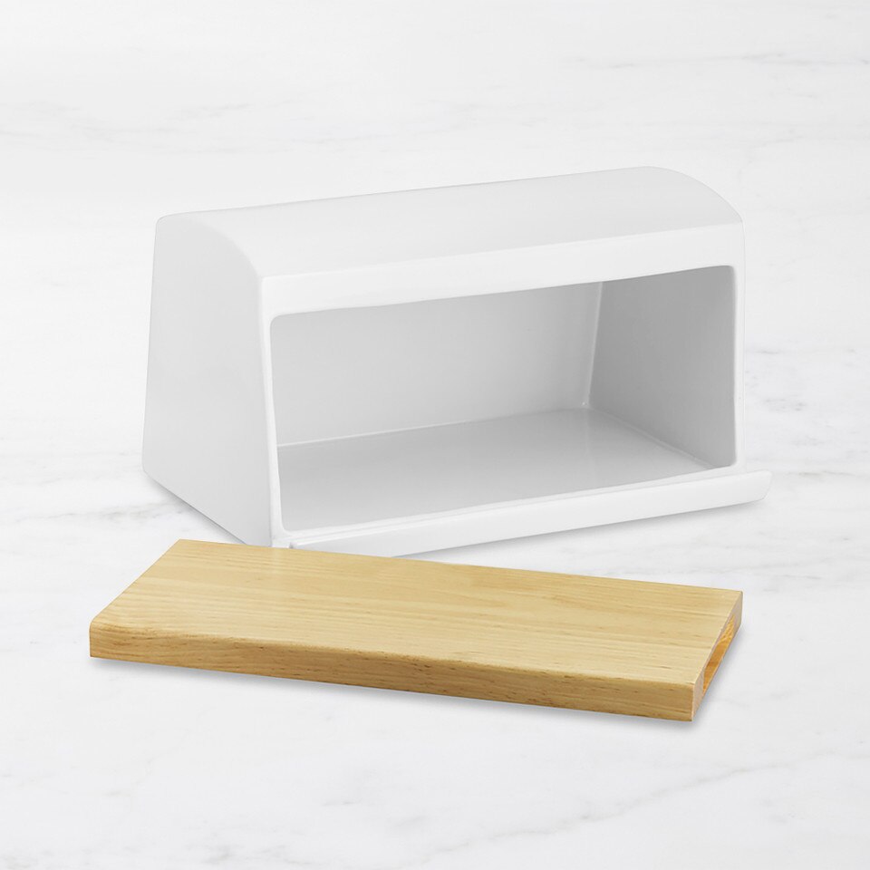 Williams Sonoma Ceramic & Wood Bread Box