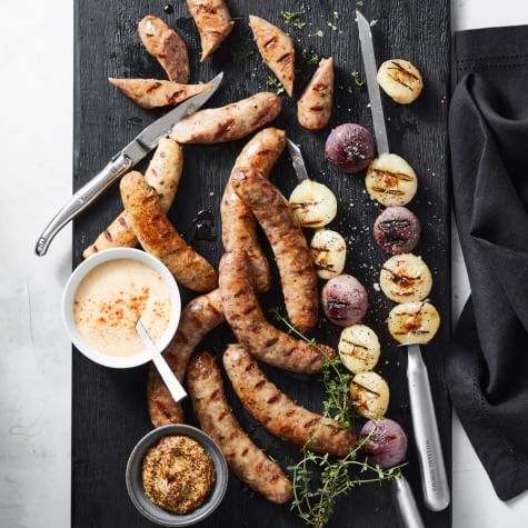 Grilled Sausages and Eschalots with Alabama Barbecue Sauce