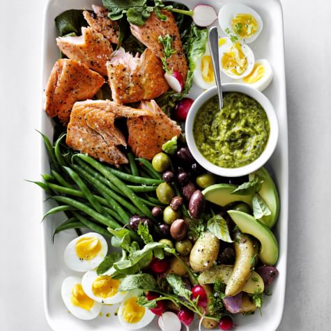 Salmon Niçoise with Charred Scallion Pesto